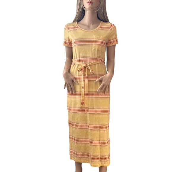 C&C California Rayon Blend Maxi Dress Shift Tee Shirt Yellow Stripe XS-S NWOT - Picture 3 of 15